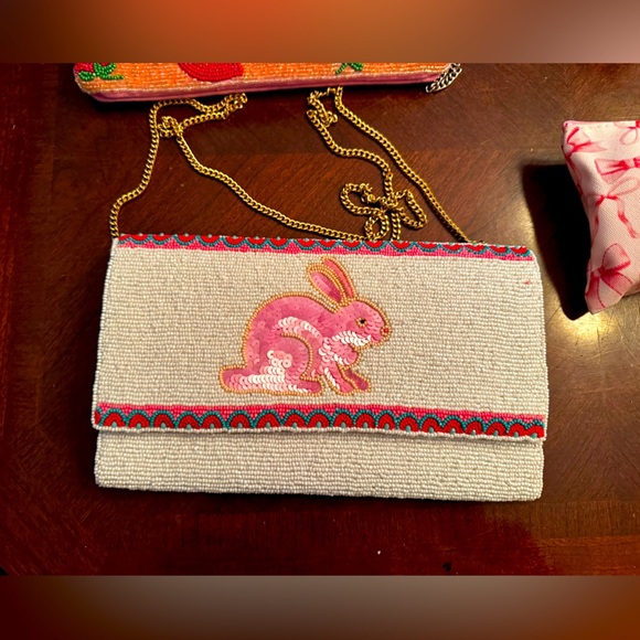 Pink Beaded Clutch with Rabbit Design - Picture 1 of 10